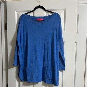 Lilly Pulitzer Cobo Blue Boatneck Front Pocket 3/4 Sleeve Sweater Size Medium